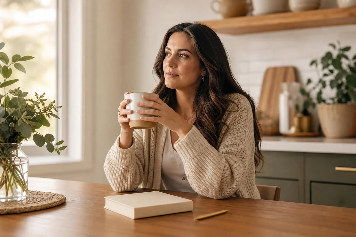 A ministry leader planning her week with a printed planner at a kitchen table